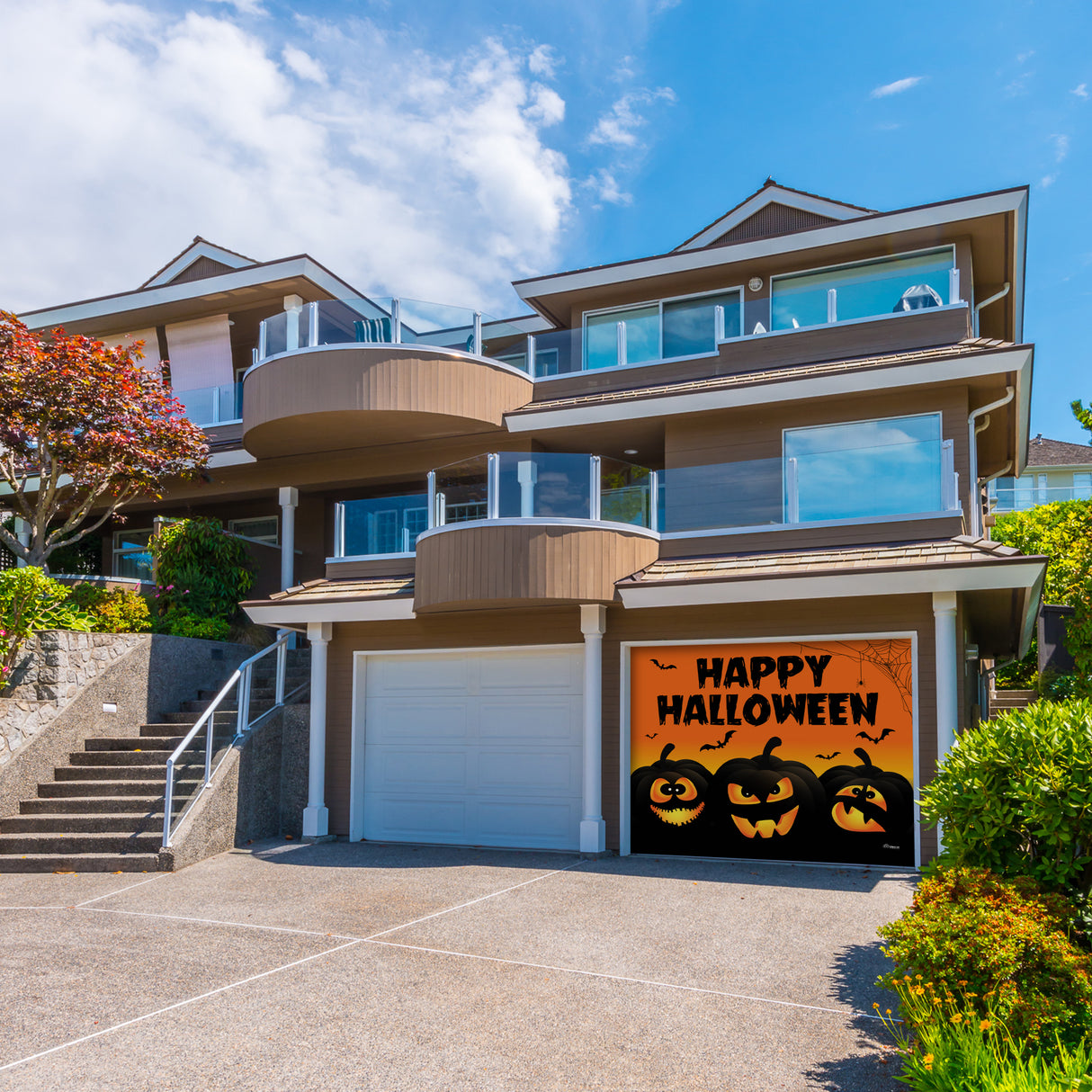 8' x 7' Jack O'Lantern Halloween Garage Door Banner - Spooky Outdoor Décor
