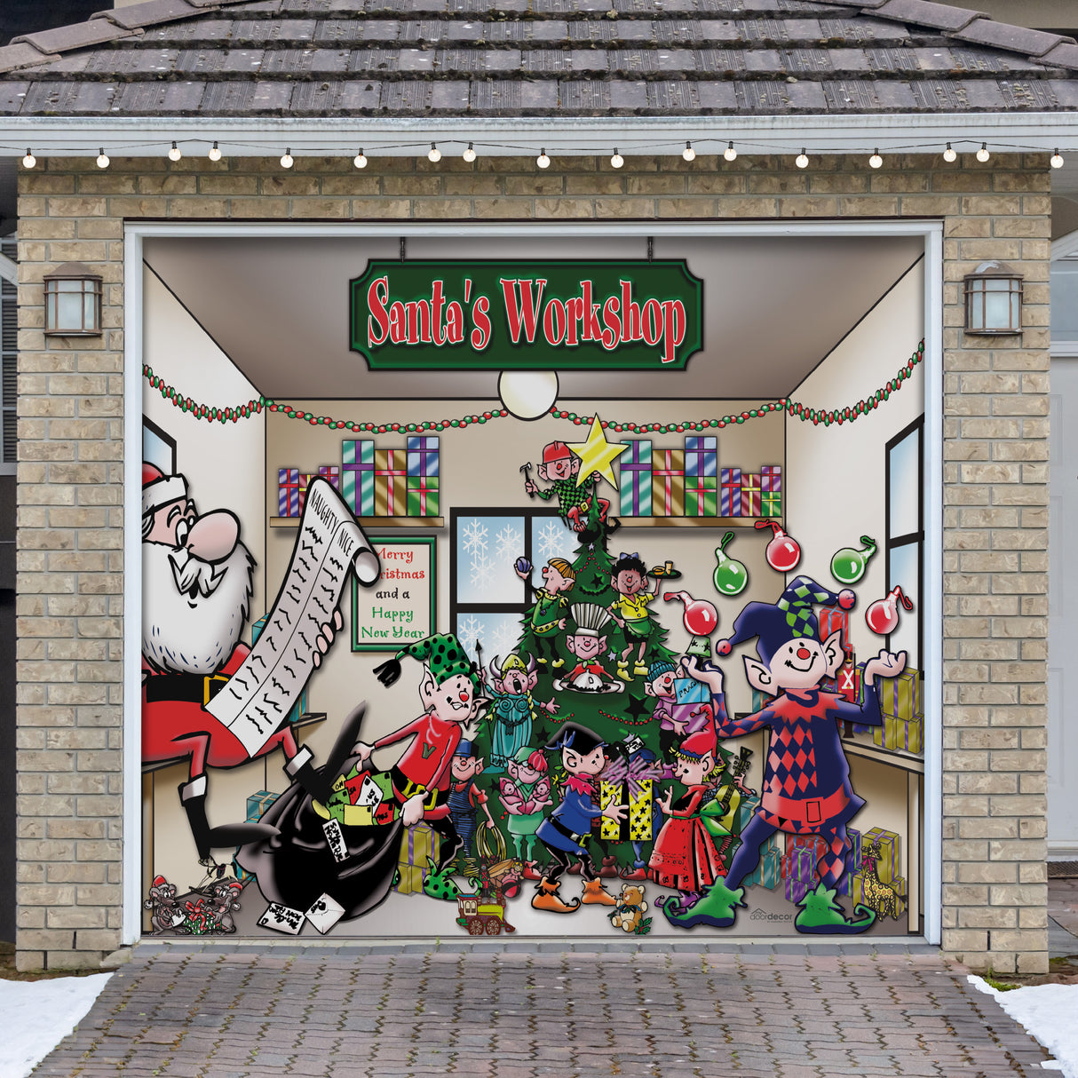 8' x 7' Magical Santa’s Workshop Christmas Garage Door Banner - Festive Holiday Décor