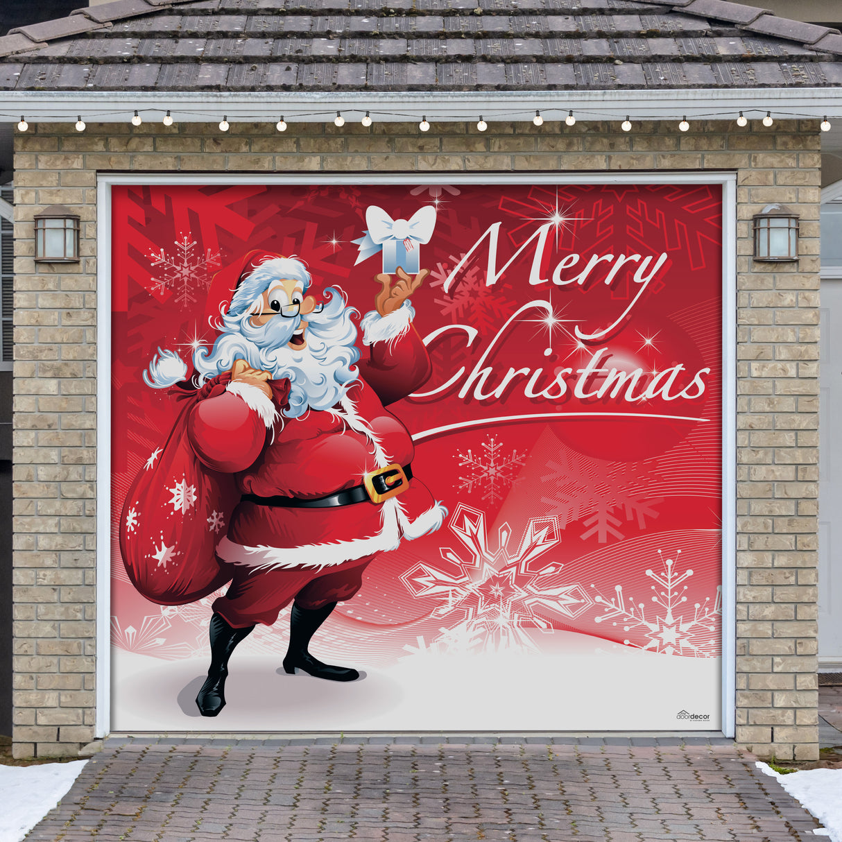 8' x 7' Jolly Santa’s Merry Christmas Garage Door Banner - Cheerful Holiday Décor