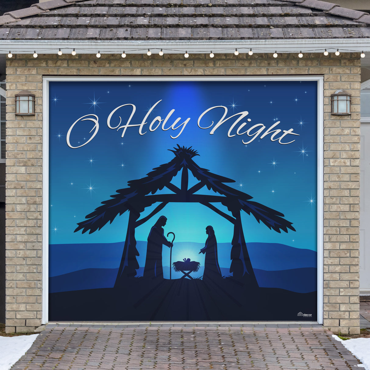 8' x 7' Peaceful O Holy Night Nativity Double Garage Door Banner - Sacred Christmas Décor