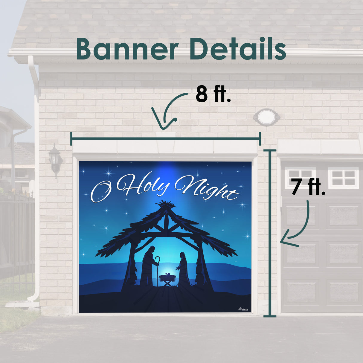 8' x 7' Peaceful O Holy Night Nativity Double Garage Door Banner - Sacred Christmas Décor