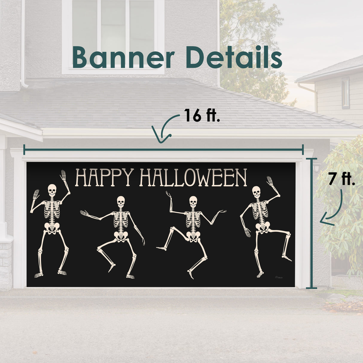 16' x 7' Skeletons Halloween Garage Door Banner - Spooky Outdoor Décor