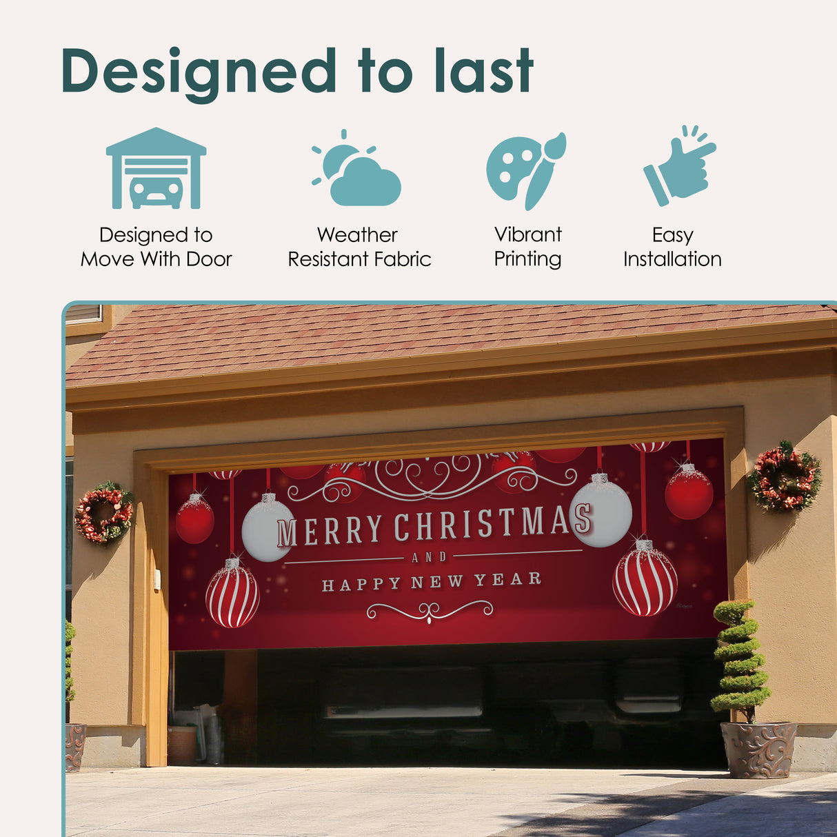 16' x 7' Timeless Red and White Ornaments Christmas Double Garage Door Banner - Elegant Holiday Décor