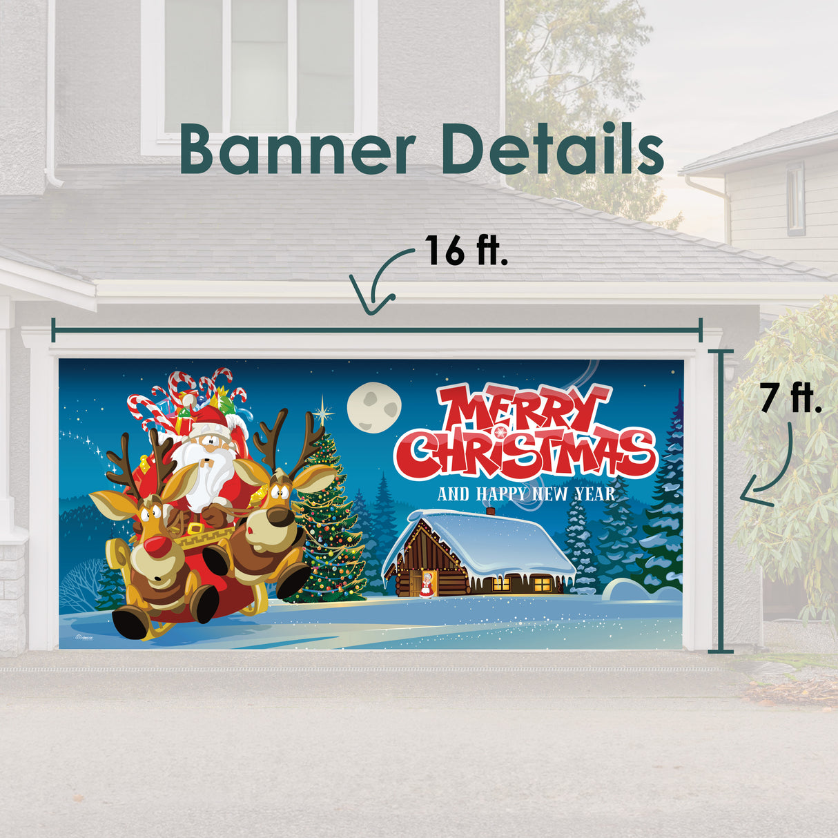 16' x 7' Santa’s Merry Takeoff Christmas Double Garage Door Banner - Magical Festive Outdoor Décor