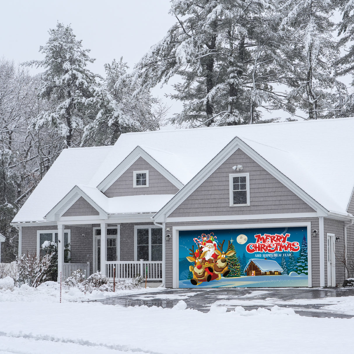 16' x 7' Santa’s Merry Takeoff Christmas Double Garage Door Banner - Magical Festive Outdoor Décor