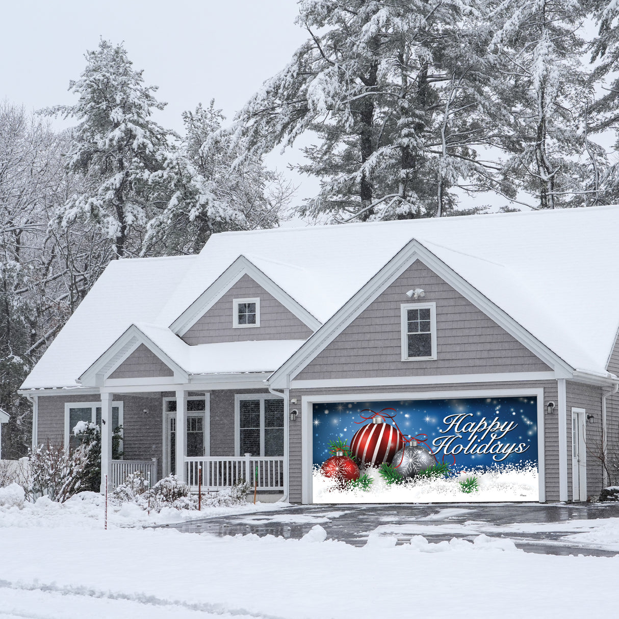 16' x 7' Enchanting Ornaments in the Snow Christmas Double Garage Door Banner - Magical Holiday Décor