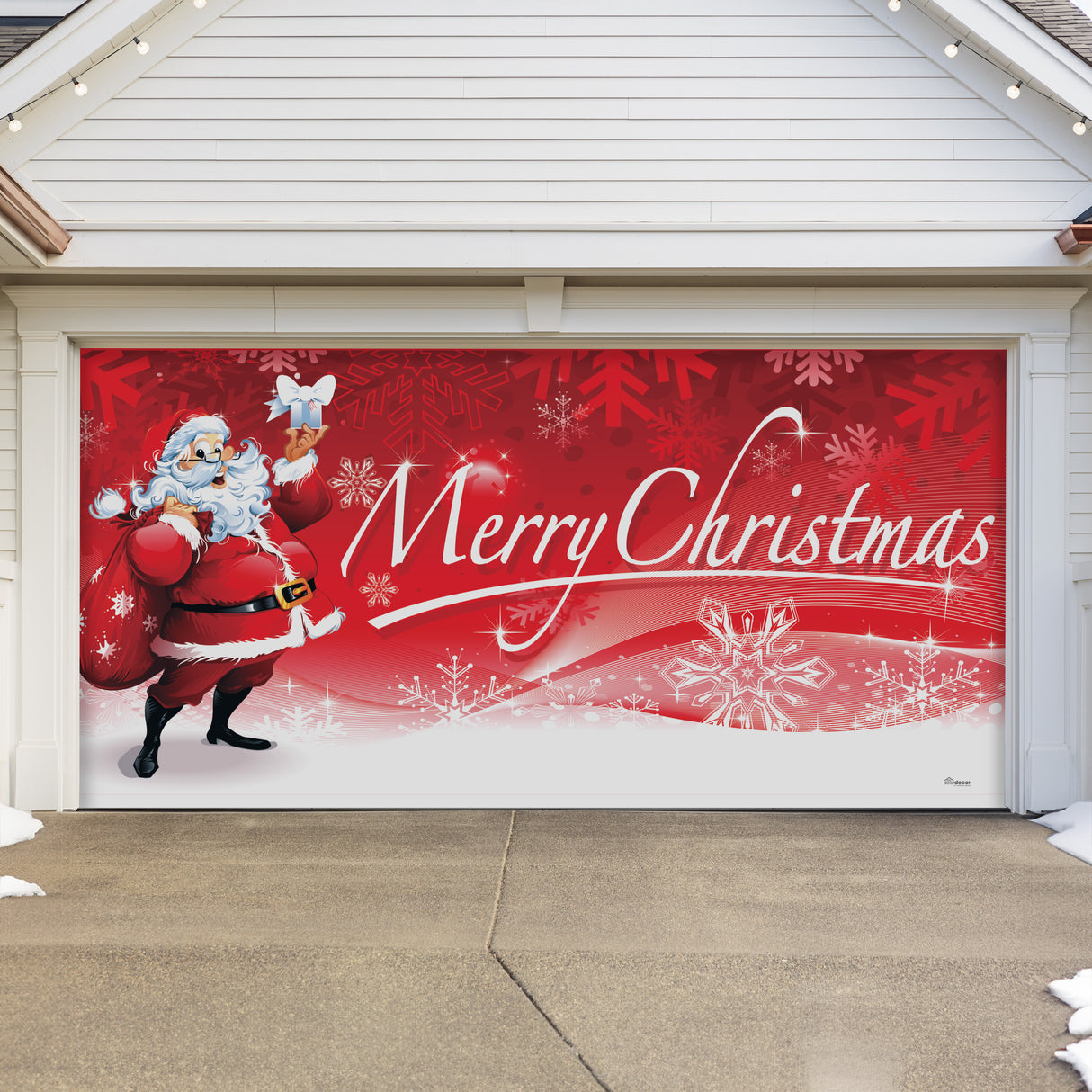 16' x 7' Jolly Santa’s Merry Christmas Double Garage Door Banner - Cheerful Holiday Décor
