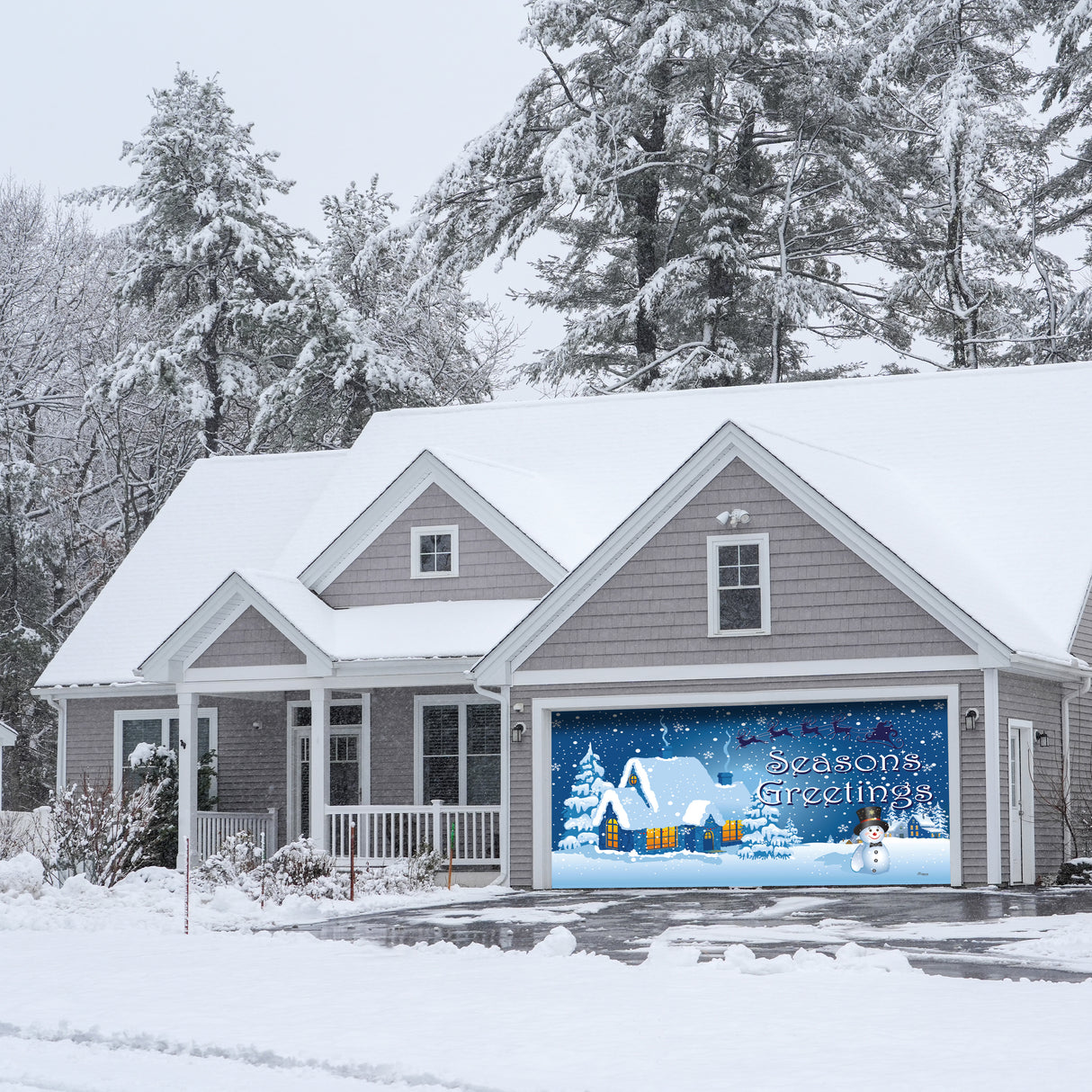 16' x 7' Magical Winter Wonderland Christmas Double Garage Door Banner - Festive Outdoor Décor