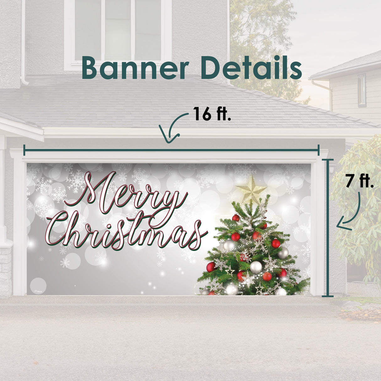 16' x 7' Joyful Merry Christmas Tree Double Garage Door Banner - Festive Holiday Cheer Décor