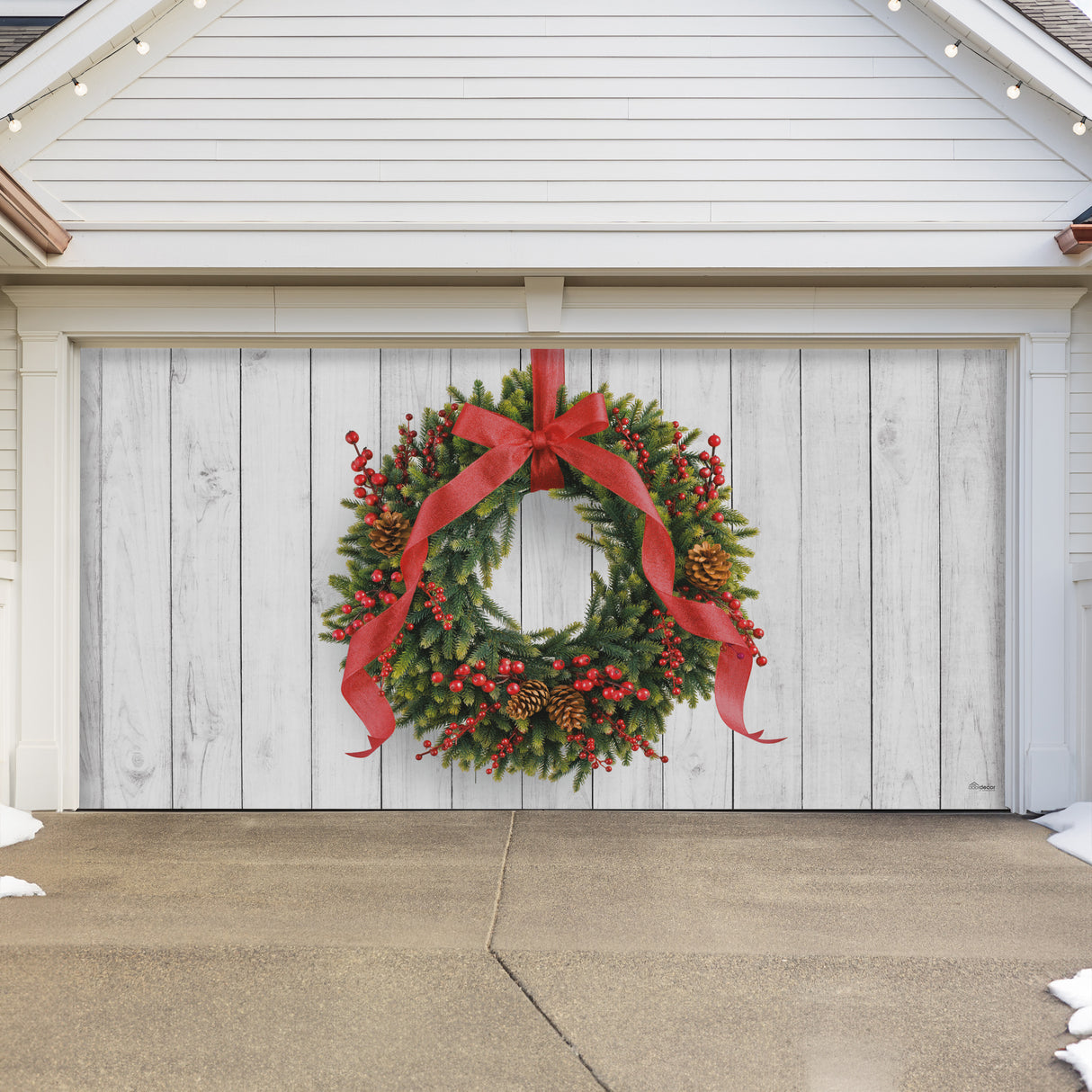 16' x 7' Charming Christmas Wreath Double Garage Door Banner - Heartwarming Holiday Outdoor Décor