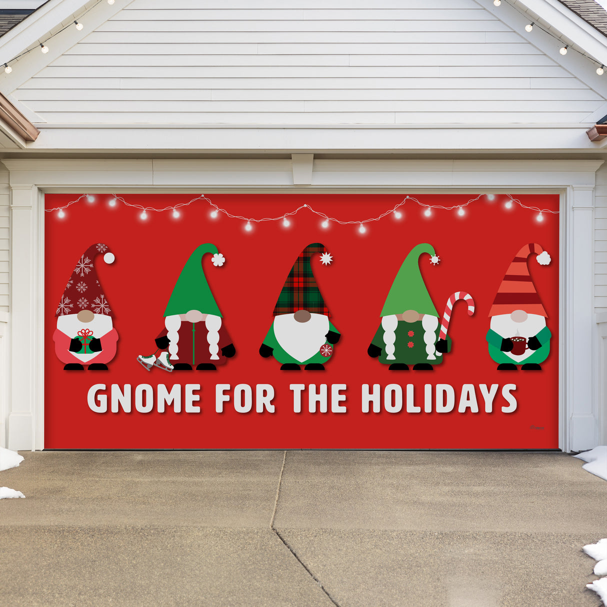 16' x 7' Gnome Christmas Double Garage Door Banner - Festive Outdoor Décor