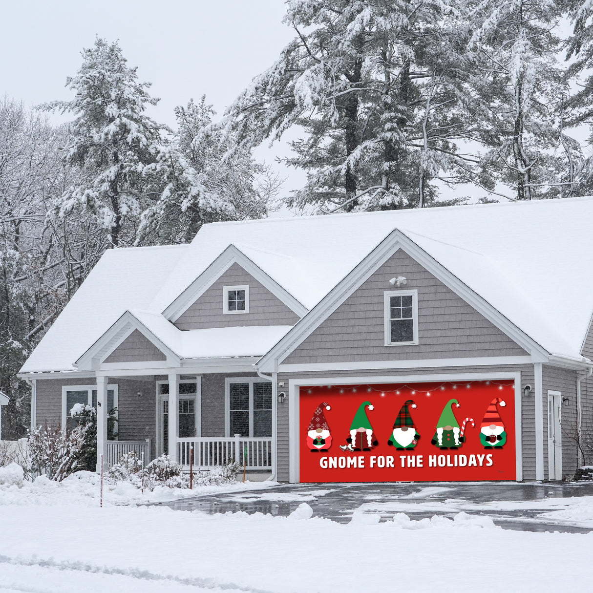 16' x 7' Gnome Christmas Double Garage Door Banner - Festive Outdoor Décor