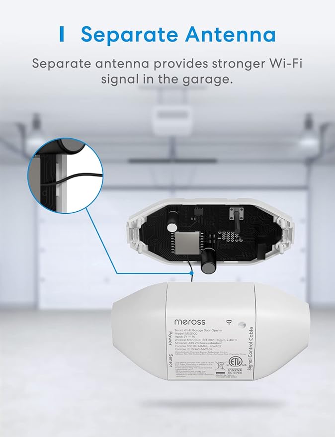 meross Smart Garage Door Opener Remote, APP Control, Compatible with Alexa and SmartThings, Multiple Notification Modes, No Hub Needed
