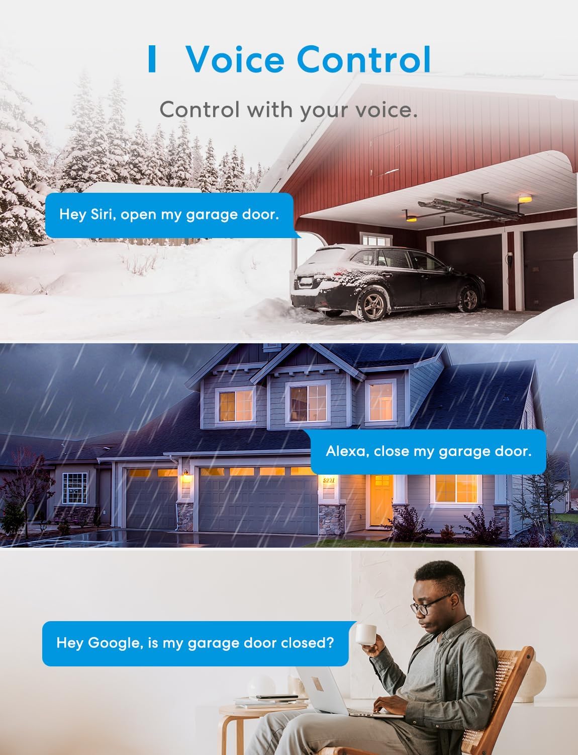 meross Smart Garage Door Opener Remote with External Antenna, Up to 3 Single Doors, Compatible with Apple HomeKit, Amazon Alexa, Google Assistant, SmartThings, App Control, No Hub Needed