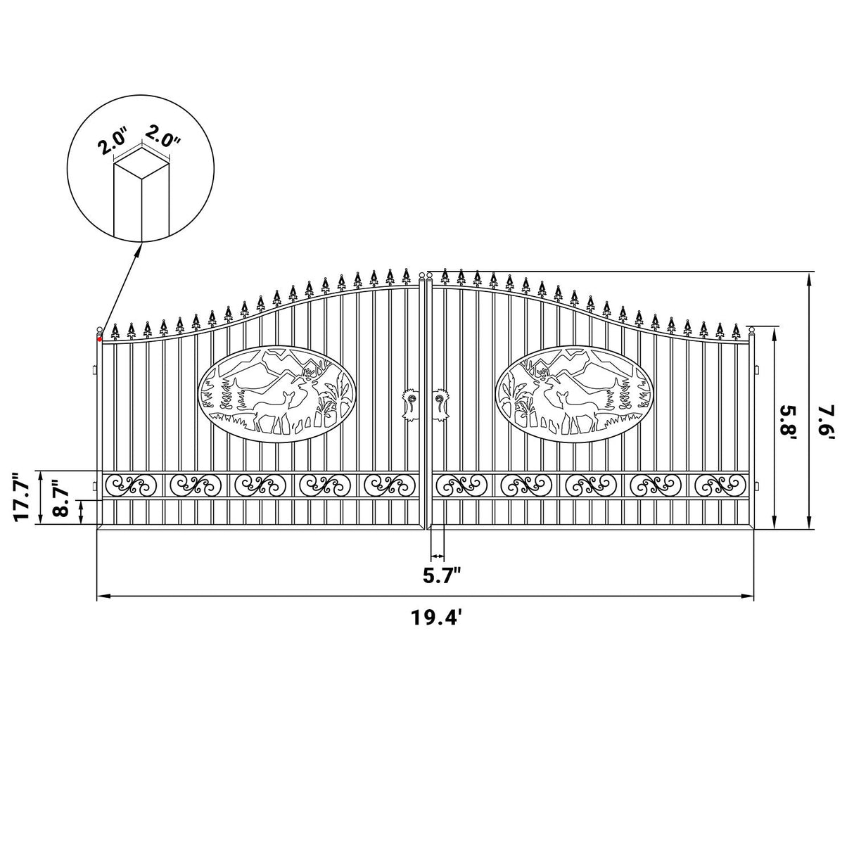 20x8 ft Steel Dual Swing Driveway Gate