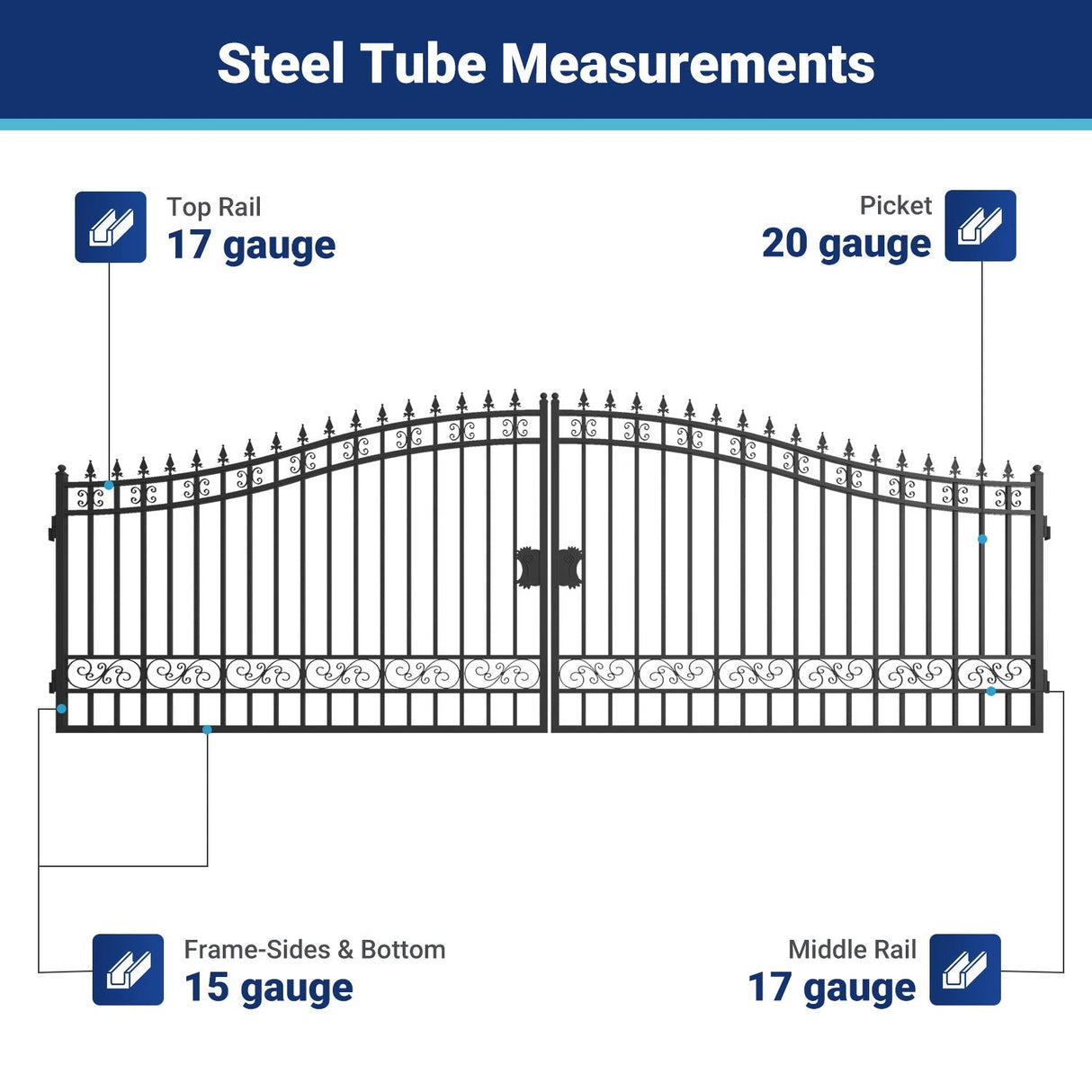 20x8 ft Steel Dual Swing Driveway Gate