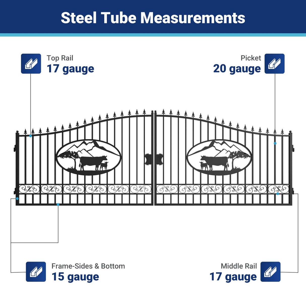 20x8 ft Steel Dual Swing Driveway Gate