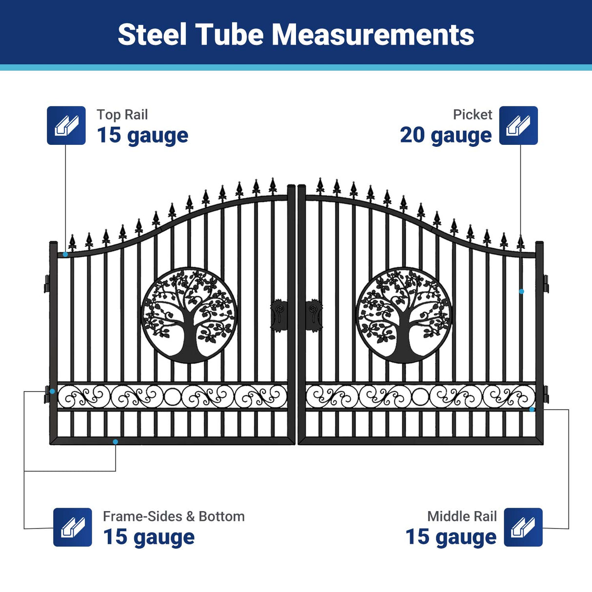 14x8 ft Steel Dual Swing Driveway Gate with Wider Goalposts