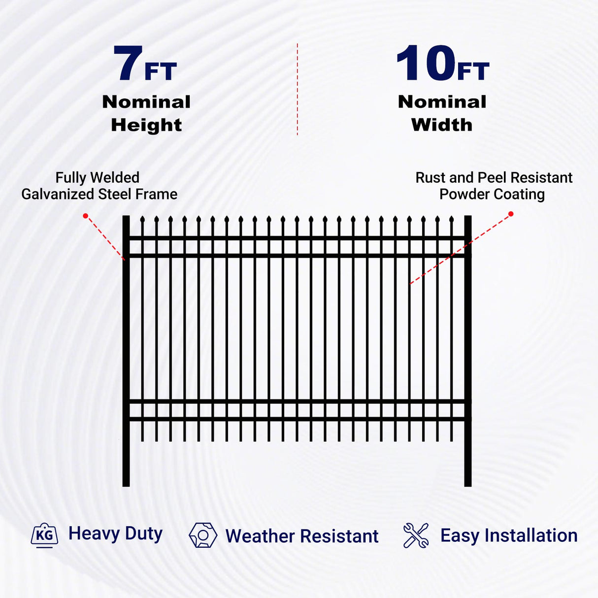 10x7 ft Steel Fence with 4 Rails, 30 Panels