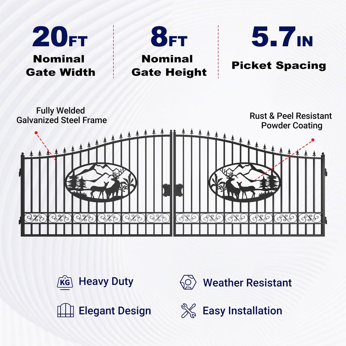 20x8 ft Steel Dual Swing Driveway Gate