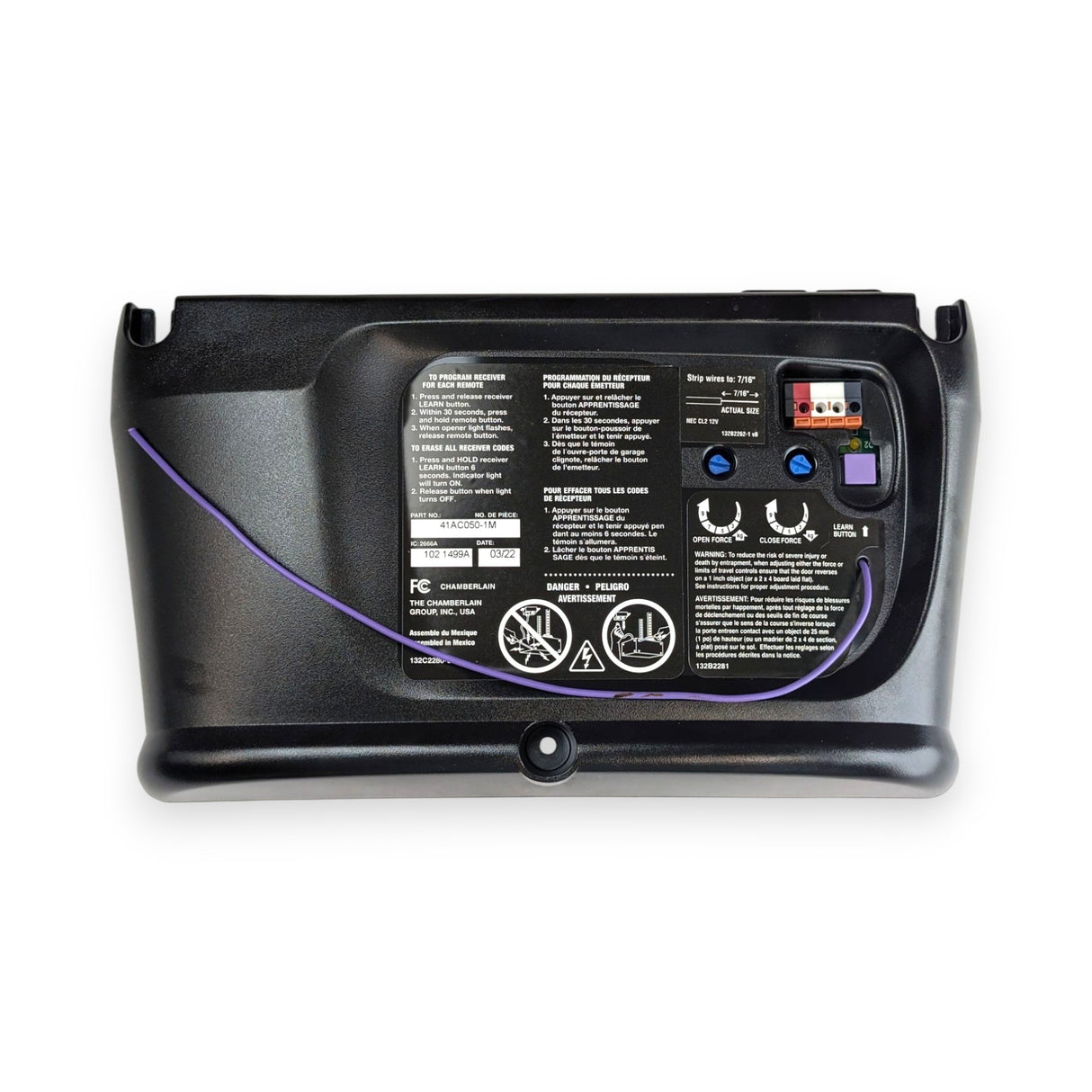 LiftMaster Receiver Logic Board 041AC050-1M Front, Purple Antenna