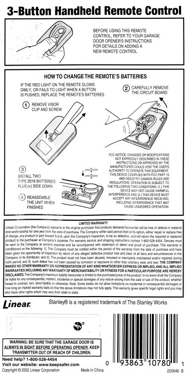 3 Button Remote | SR-5909