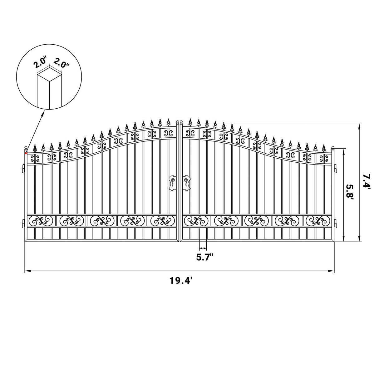 20x8 ft Steel Dual Swing Driveway Gate