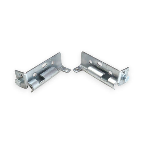 Garage door bottom bracket fixture with roller stem, left and right hand pair