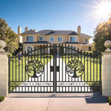 14x8 ft Steel Dual Swing Driveway Gate with Wider Goalposts