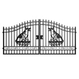 14x7 ft Steel Dual Swing Driveway Gate with Dog Pattern