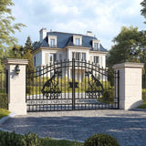 14x7 ft Steel Dual Swing Driveway Gate with Dog Pattern