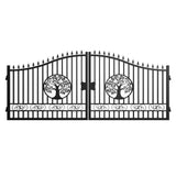 16x8 ft Steel Dual Swing Driveway Gate with Tree Pattern