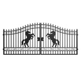 16x7 ft Steel Dual Swing Driveway Gate with Horse Pattern