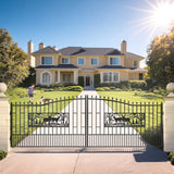 18x7 ft Steel Dual Swing Driveway Gate with Rectangular Deer Pattern