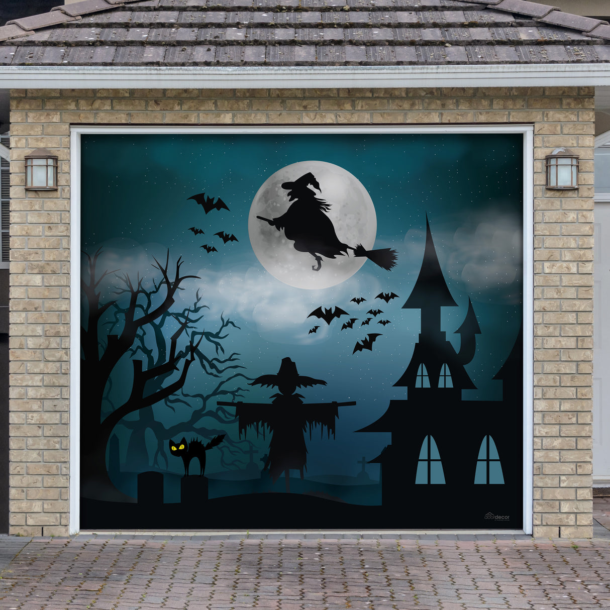 8' x 7' Spooky Graveyard Garage Door Banner - Halloween Outdoor Decorations
