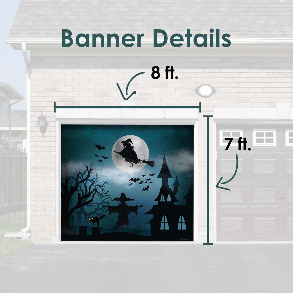 8' x 7' Spooky Graveyard Garage Door Banner - Halloween Outdoor Decorations