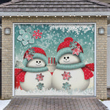 8' x 7' Joyful Snowman Christmas Garage Door Banner - Festive Holiday Outdoor Décor
