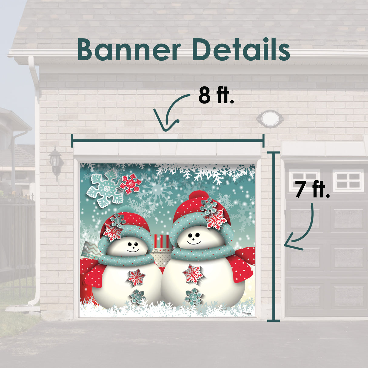 8' x 7' Joyful Snowman Christmas Garage Door Banner - Festive Holiday Outdoor Décor