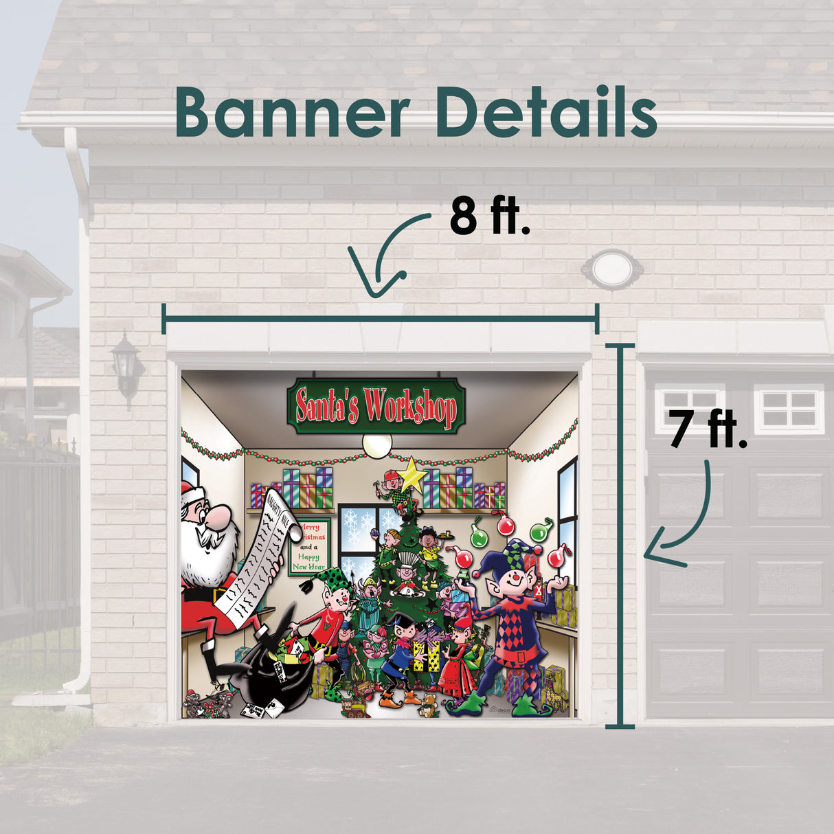 8' x 7' Magical Santa’s Workshop Christmas Garage Door Banner - Festive Holiday Décor