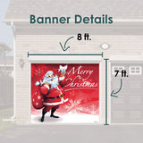 8' x 7' Jolly Santa’s Merry Christmas Garage Door Banner - Cheerful Holiday Décor