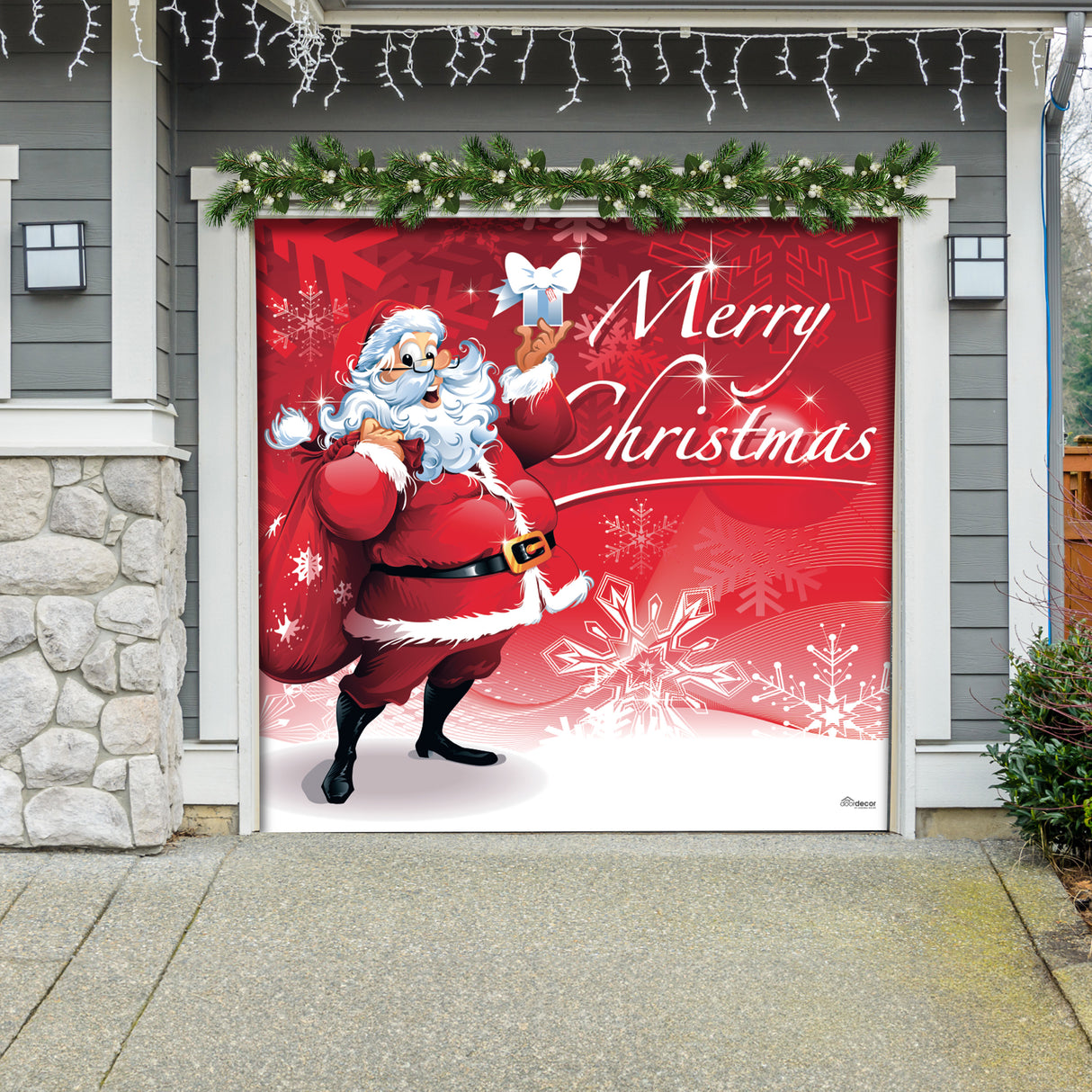 8' x 7' Jolly Santa’s Merry Christmas Garage Door Banner - Cheerful Holiday Décor