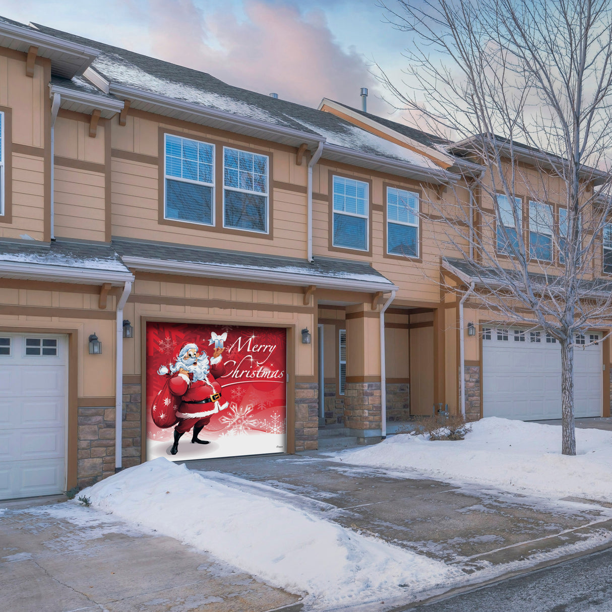 8' x 7' Jolly Santa’s Merry Christmas Garage Door Banner - Cheerful Holiday Décor