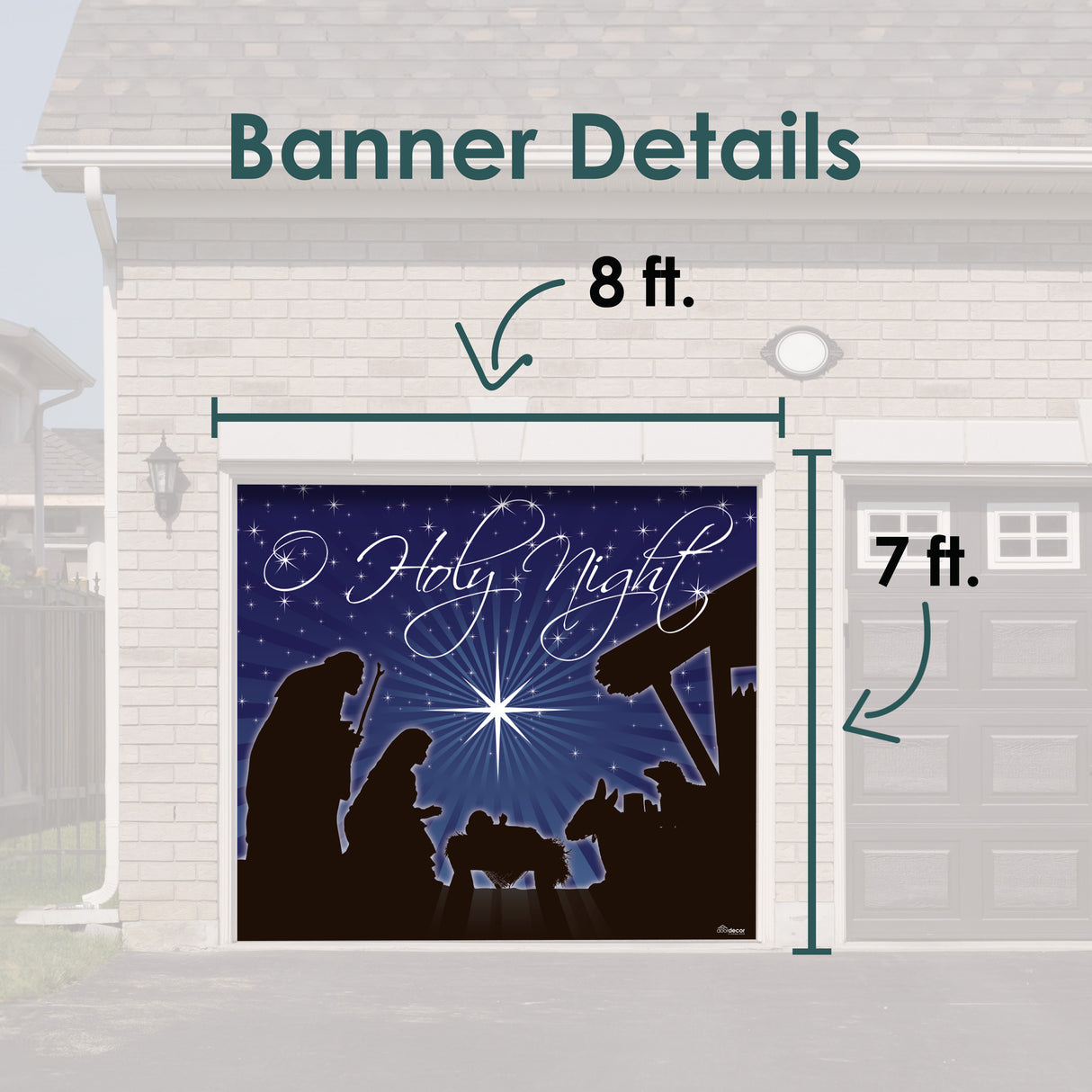 8' x 7' Manger O Holy Night Nativity Double Garage Door Banner - Adoration Christmas Décor