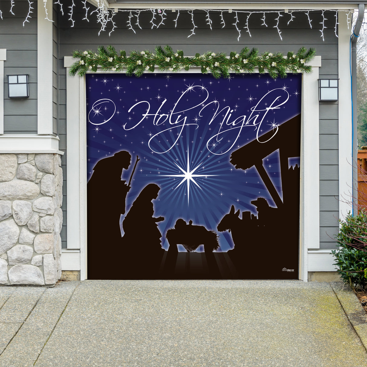 8' x 7' Manger O Holy Night Nativity Double Garage Door Banner - Adoration Christmas Décor