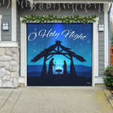 8' x 7' Peaceful O Holy Night Nativity Double Garage Door Banner - Sacred Christmas Décor