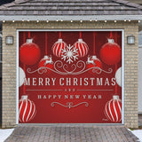 8' x 7' Timeless Red and White Ornaments Christmas Garage Door Banner - Elegant Holiday Décor