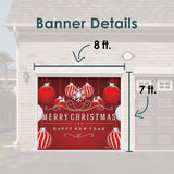 8' x 7' Timeless Red and White Ornaments Christmas Garage Door Banner - Elegant Holiday Décor