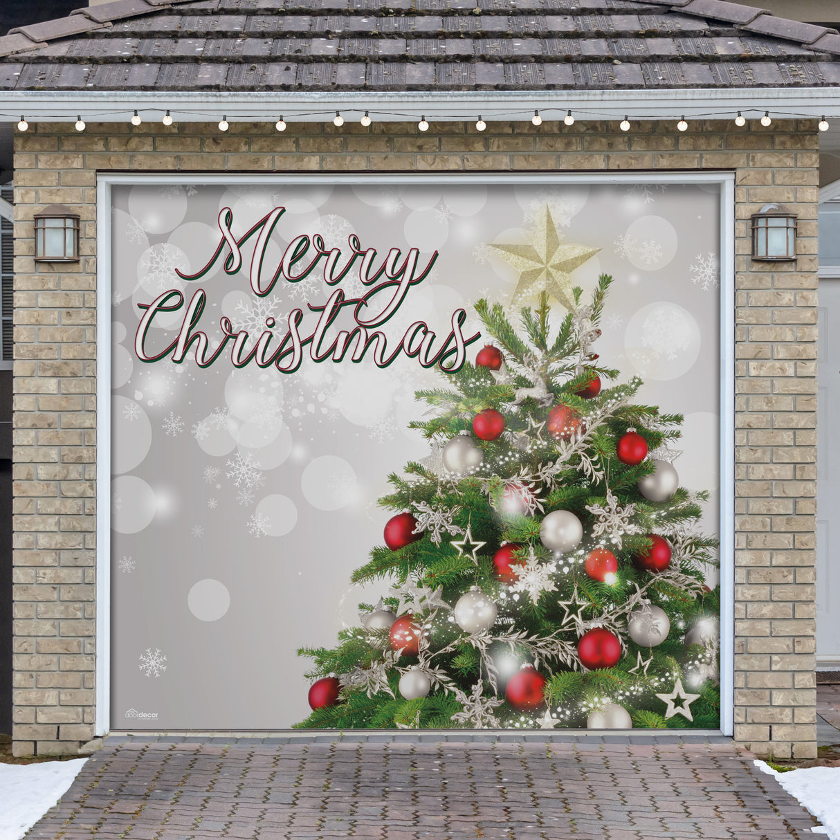 8' x 7' Joyful Merry Christmas Tree Garage Door Banner - Festive Holiday Cheer Décor