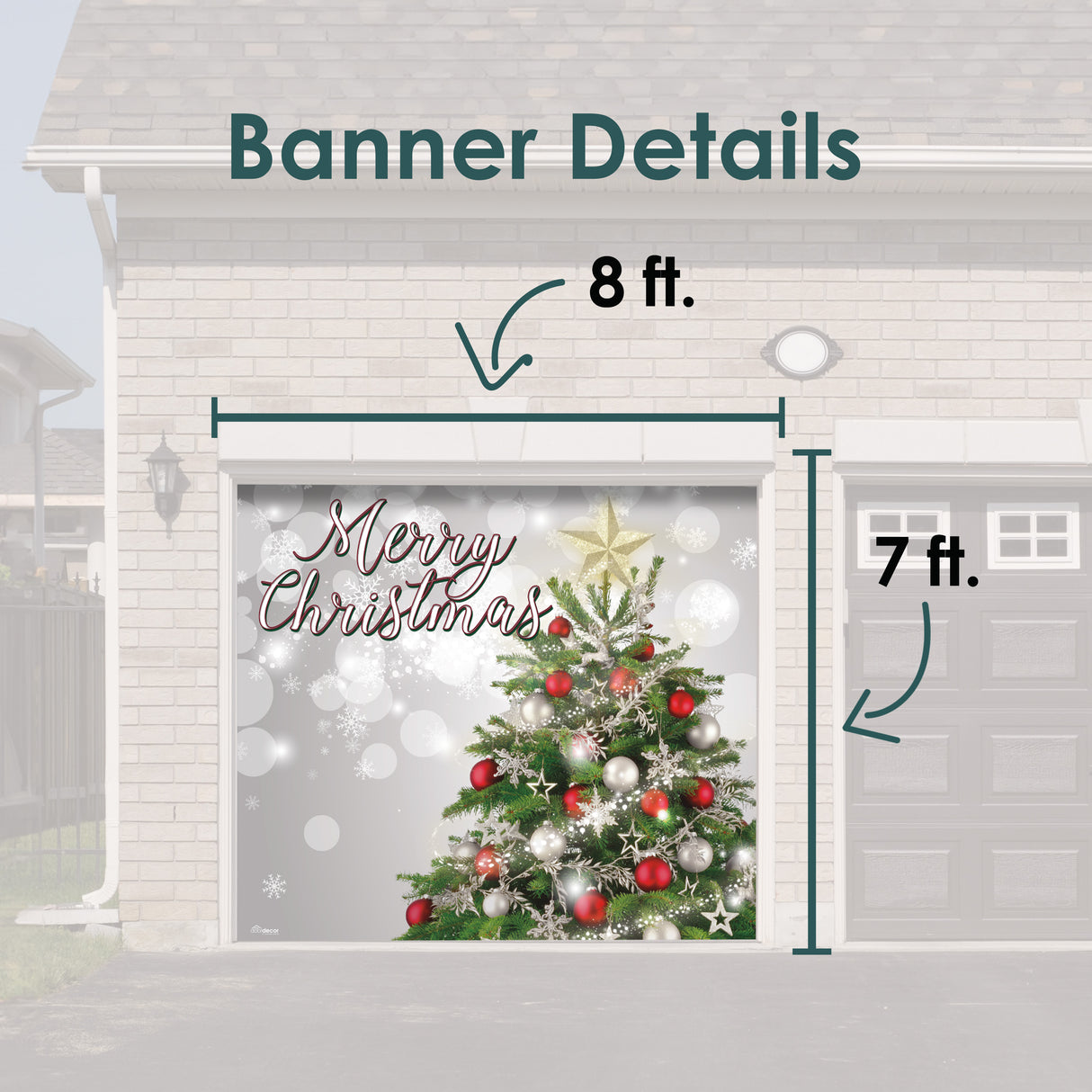 8' x 7' Joyful Merry Christmas Tree Garage Door Banner - Festive Holiday Cheer Décor