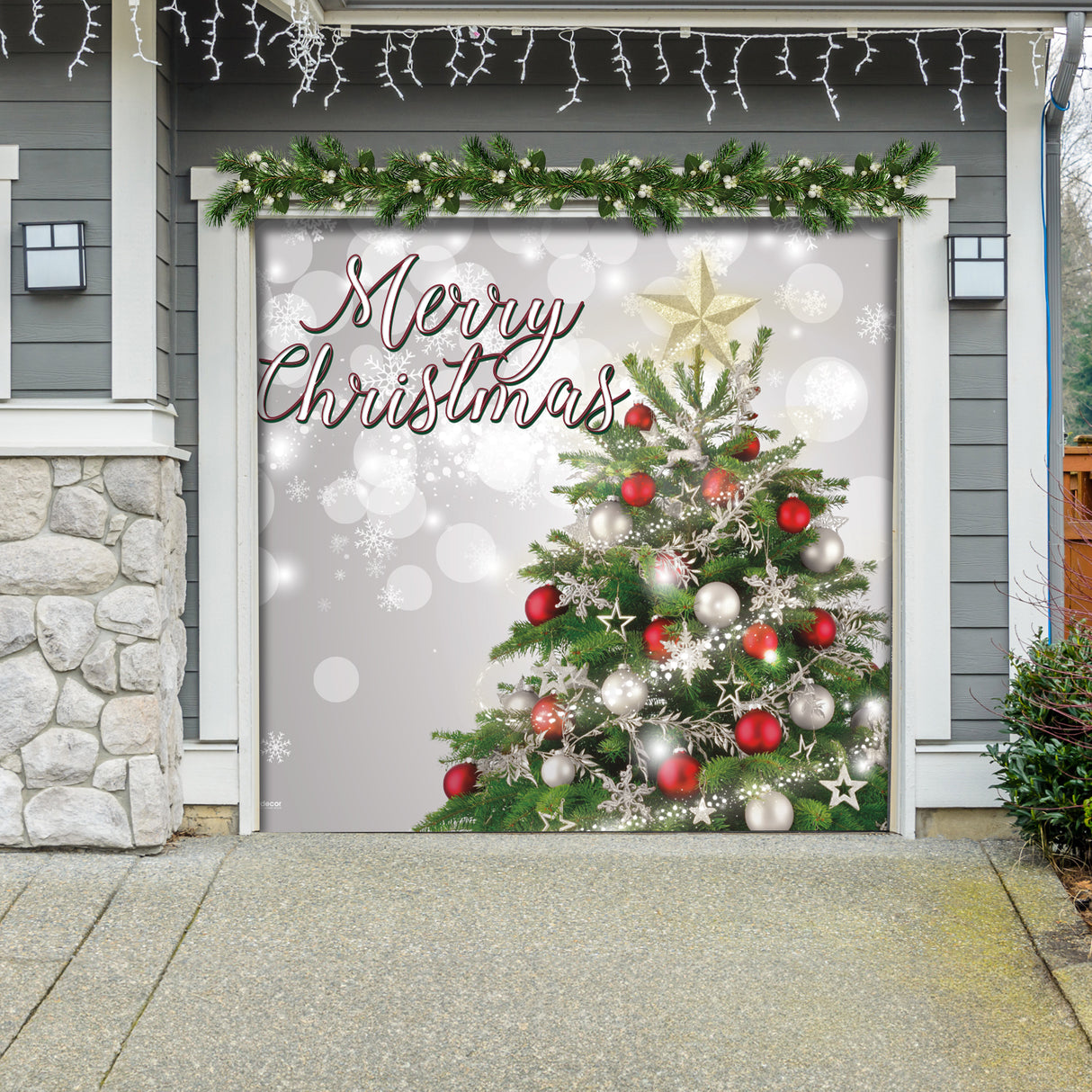 8' x 7' Joyful Merry Christmas Tree Garage Door Banner - Festive Holiday Cheer Décor